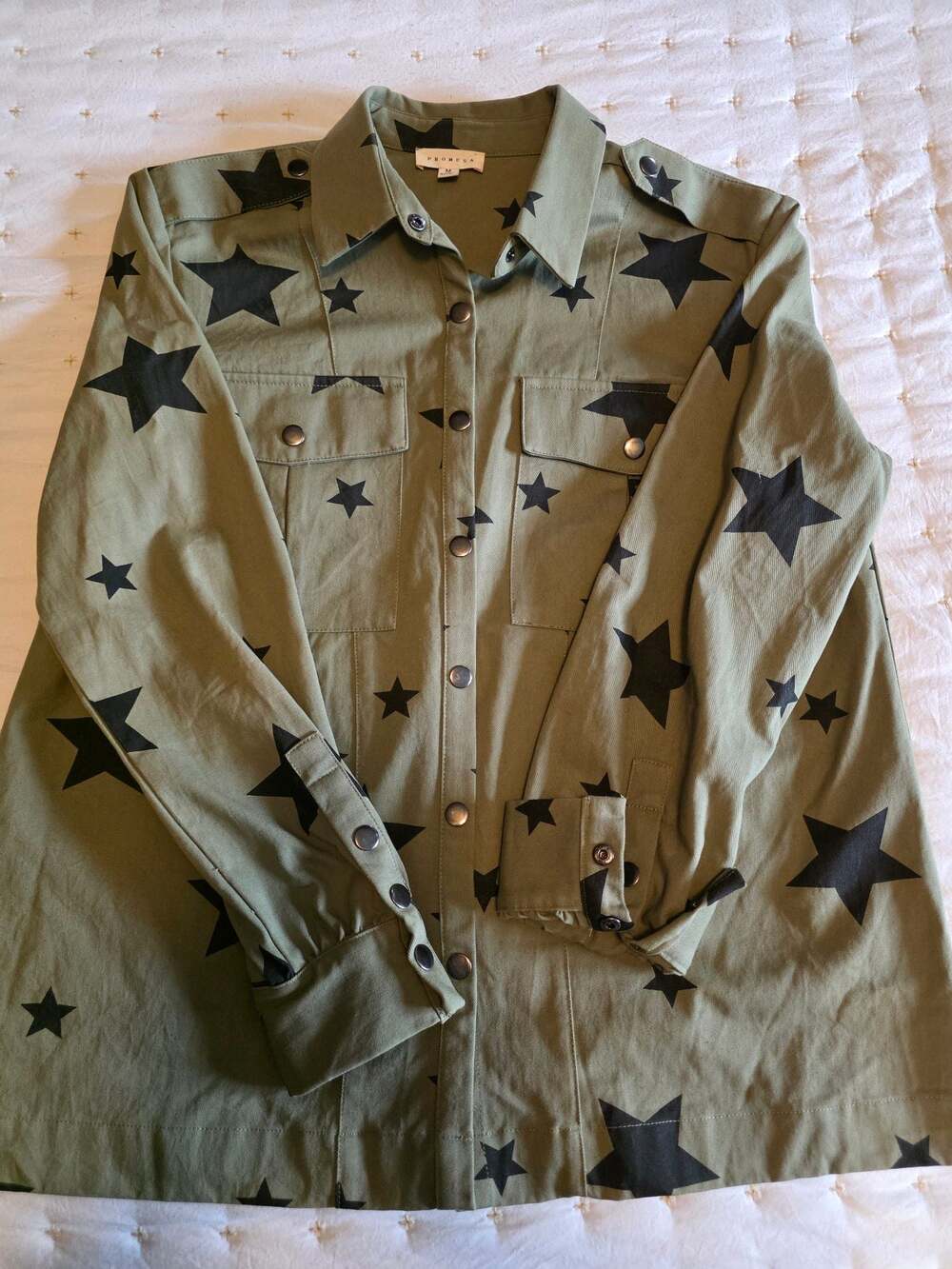 Promesa Olive Green Star-Print Utility Button-Up Jacket